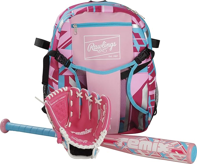 Rawlings | REMIX Backpack Equipment Bag | T-Ball & Youth Baseball/Softball | Pink (Pack of 6)