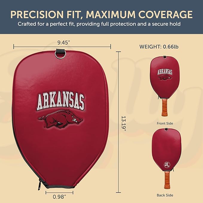 Officially Licensed Collegiate Pickleball Paddle Cover - Lightweight PU Leather Material - Durable Foam Interior Protection with Zippered Closure - Fits Most Paddles on the Market