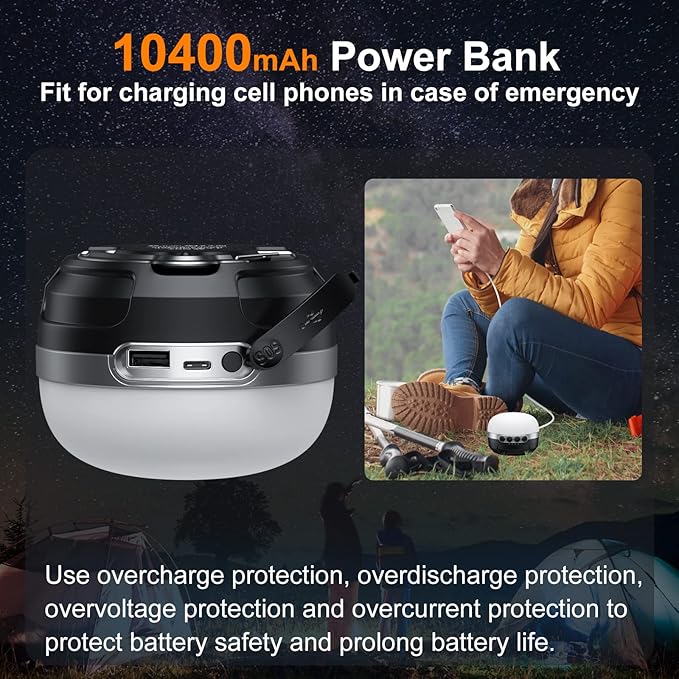 ZMNT LED Camping Lantern Rechargeable 1400LM, Up to 420H Running Time Camping Tent RGB Light, 10400mAh Emergency Hanging Light for Hurricane, Power Outages, Home, Hiking