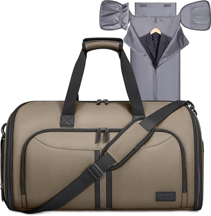 BALEINE Convertible Travel Garment Bag, Travel Suit Bag for Men, 2 in 1 Carry on Garment Bag for Hanging Clothes, Garment Duffel Bag for Travel Business (Brown)