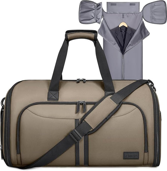 BALEINE Convertible Travel Garment Bag, Travel Suit Bag for Men, 2 in 1 Carry on Garment Bag for Hanging Clothes, Garment Duffel Bag for Travel Business (Brown)
