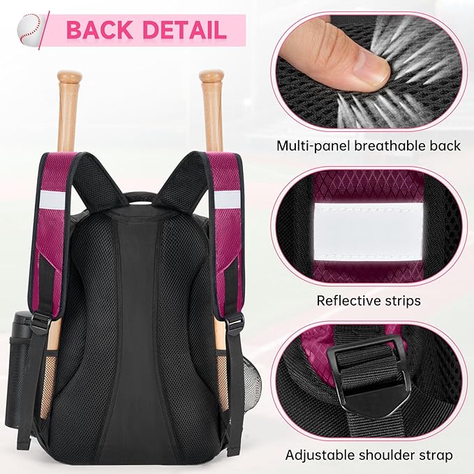 ANILD 30L Youth Baseball Backpack, Bat Backpack for Baseball with Separate Shoes Compartment, Baseball Equipment Bag with Fence Hook, Suitable for Baseball, T-Ball, Softball and More