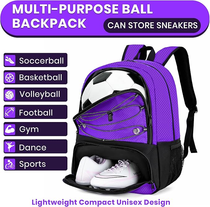 Youth Soccer Bag-Soccer Backpack&Backpack for Football Basketball,with Ball Compartment Separate Cleat Package