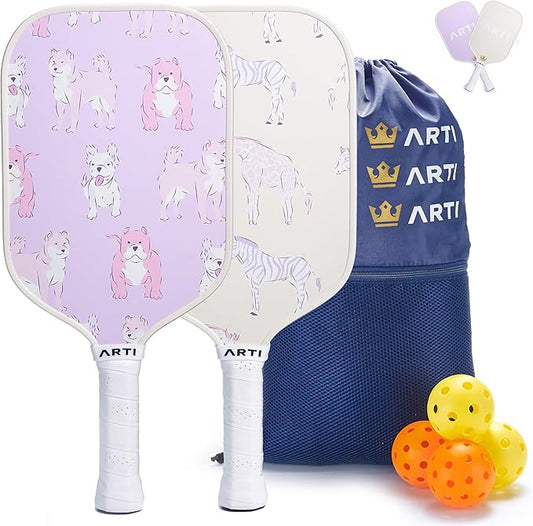 ARTI Pickleball Paddles Set of 2-USAPA Approved Fiberglass Surface Pickleball Set,2 Pickleball Rackets, 4 Balls and 1 Portable Carry Bag