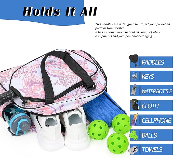 Boulder Bee Pickleball Bags, Premium Pickleball Tote Bag for Girls, Women’s Hand/Shoulder Gym Bag w Water Bottle Holder, with Pickleball Racquet/Paddle Holder