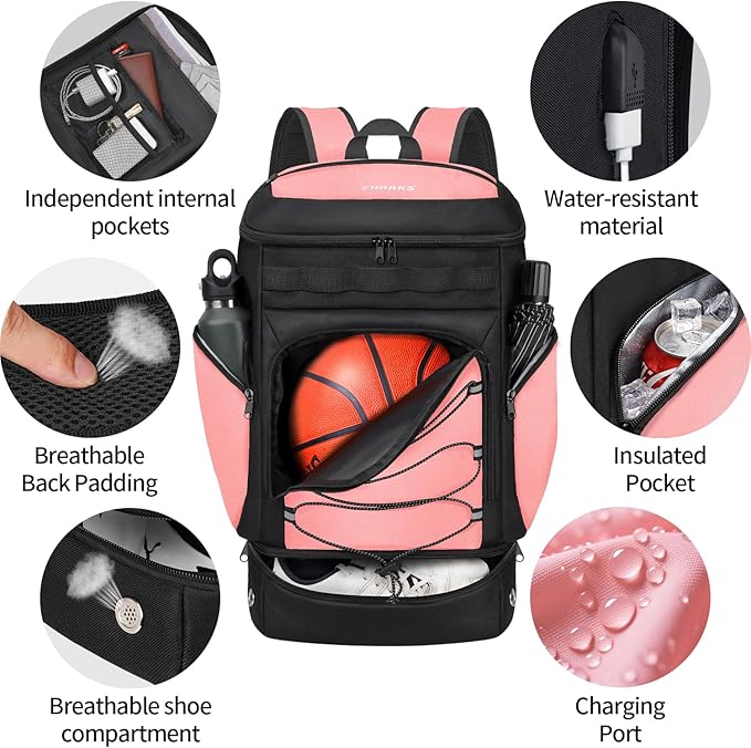 Basketball Backpack Bag Large Sports Bag with Separate Ball holder & Shoes compartment, Best for Basketball, Soccer,Volleyball,Gym