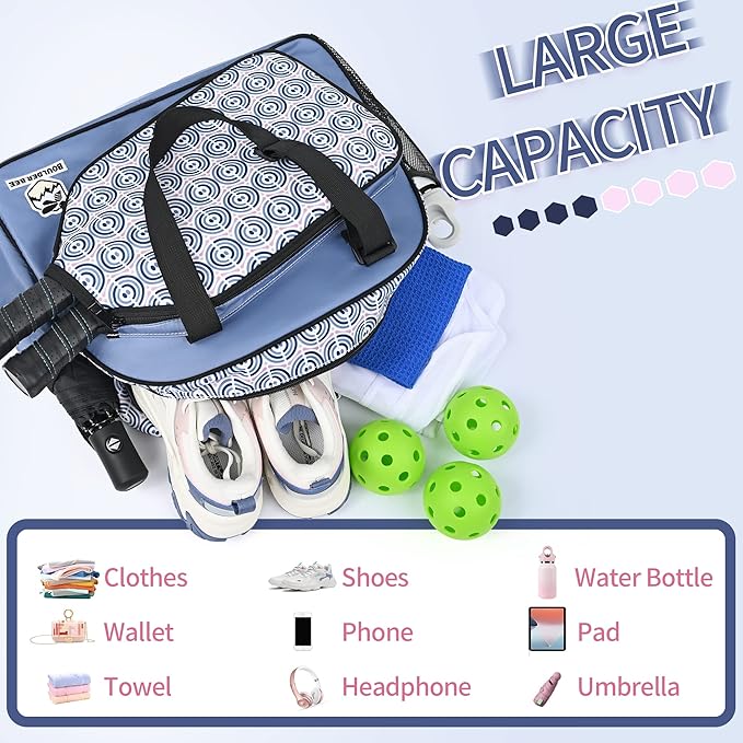 Boulder Bee Pickleball Bags, Premium Pickleball Tote Bag for Girls, Women’s Hand/Shoulder Gym Bag w Water Bottle Holder, with Pickleball Racquet/Paddle Holder