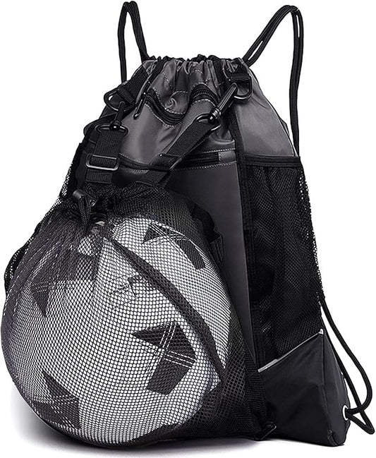 KAEGREEL Drawstring Soccer Bag Basketball Backpack for Kids Teens, Foldable Sports Bags Detachable Ball Mesh Bag for Gym Yoga Football Baseball
