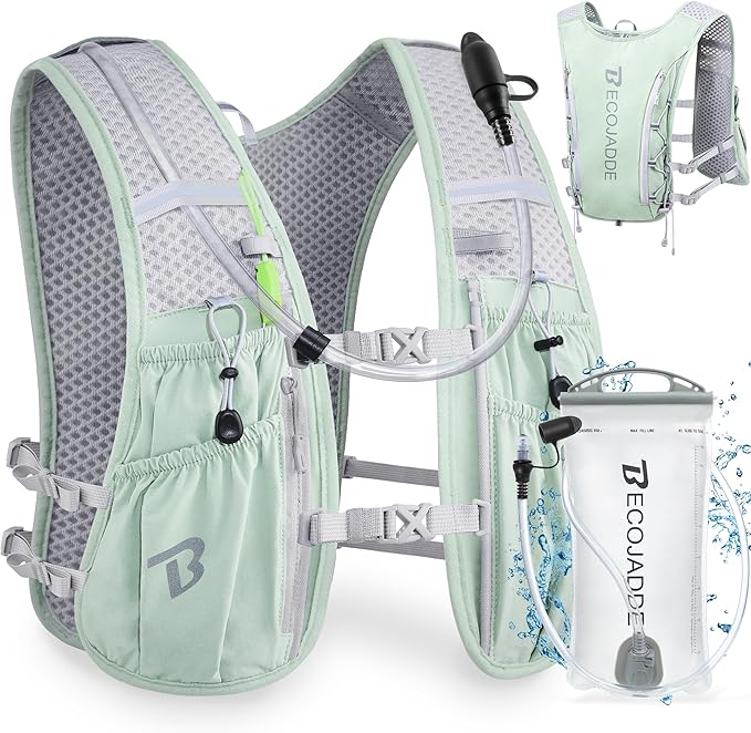 BECOJADDE Running Vest Hydration Backpack for Men Women, 5L Lightweight Running Backpack Hydration Pack for Marathon, Trail, Cycling, Hiking, Jogging