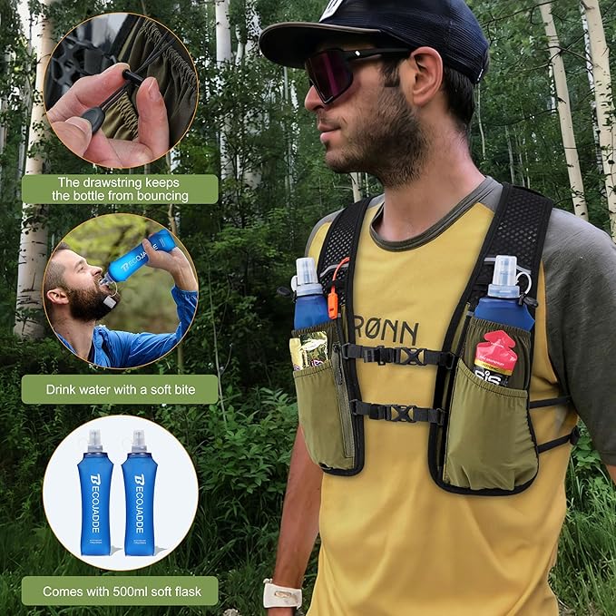 BECOJADDE Running Vest Hydration Backpack for Men Women, 5L Lightweight Running Backpack Hydration Pack for Marathon, Trail, Cycling, Hiking, Jogging