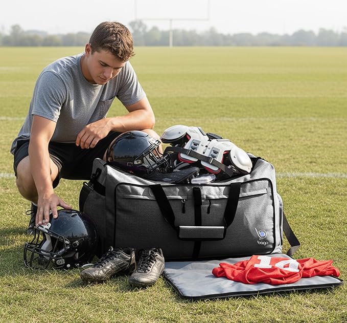 Bago Big XXL Foldable Duffel Bags for Traveling Women & Men - 140L Packable Duffle Bag for Travel with Shoe Compartment - Water Repellant, Heavy Duty, Lightweight Folding & Collapsible (SnowBlack)