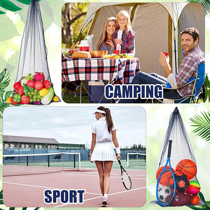 6 Pcs large Mesh Bag 24 x 48 inch Ball Mesh Drawstring Storage Sports Equipment Bag for Balls Beach
