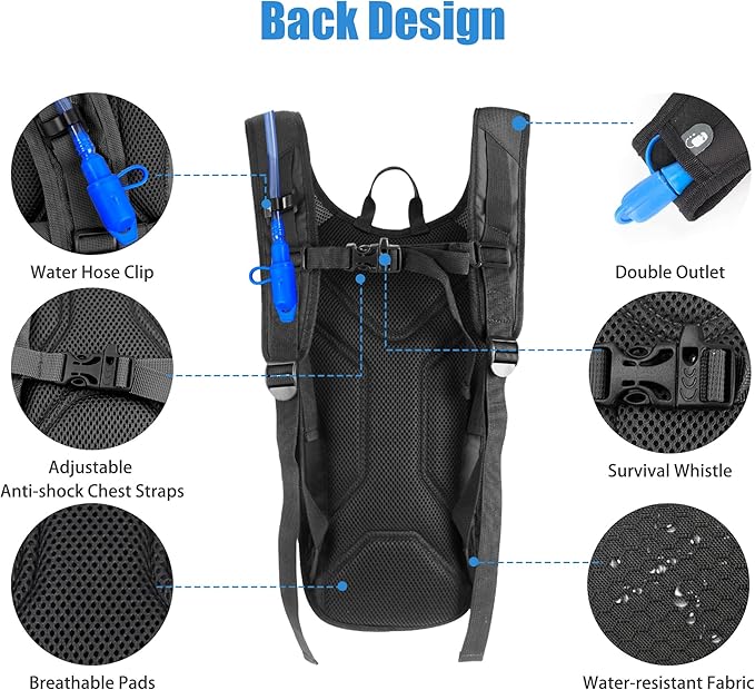 Zavothy Hydration Backpack with 2L Hydration Bladder Water Backpack for Hiking Hydration Pack for Running Cycling Hiking