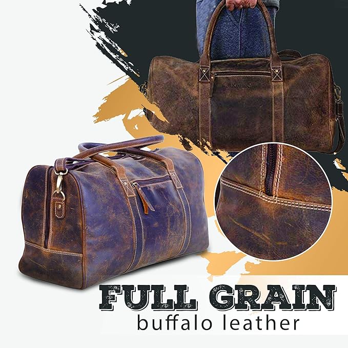 KomalC 24 Inch Leather Duffle Bags for Men and Women Travel Overnight Weekend Bag Sports Gym Duffel for Men
