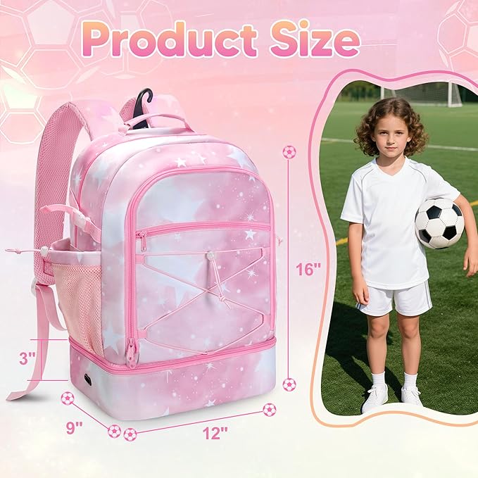 Soccer Bags for Girls with Separate Ball Pocket and Shoe Compartment, Sports Backpack for Soccer, Basketball, Volleyball