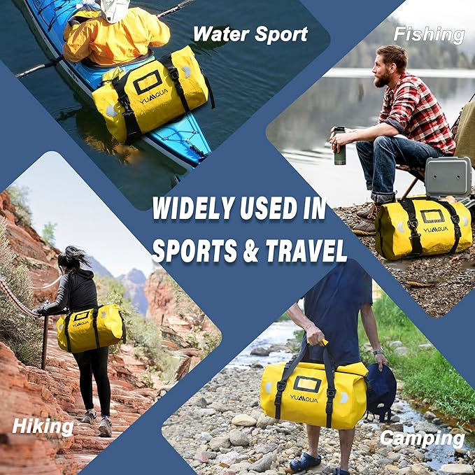 YUMQUA Waterproof Duffel Bag, Motorcycle Duffle Bag, Heavy Duty Roll Top Large Dry Bags Waterproof with Durable Straps & Handle for Travel Outdoor Boating Rafting Kayaking Camping Paddle boarding
