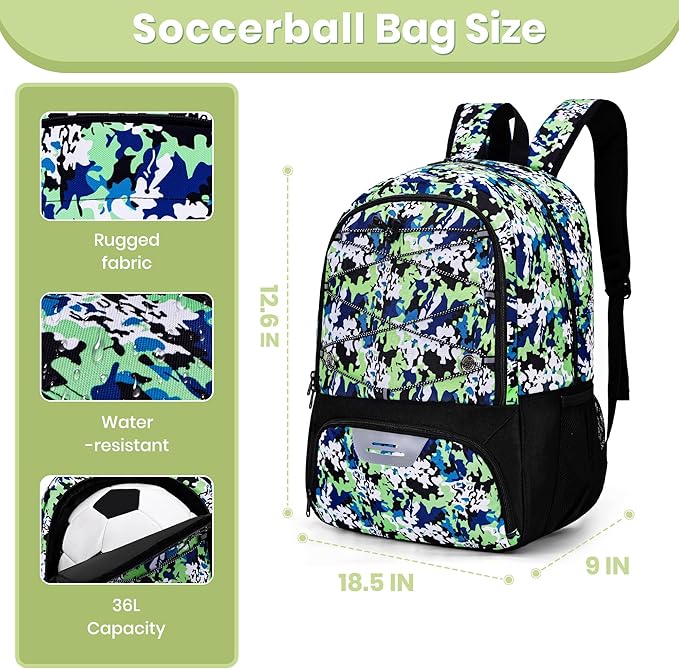 Youth Soccer Bag-Soccer Backpack&Backpack for Football Basketball,with Ball Compartment Separate Cleat Package