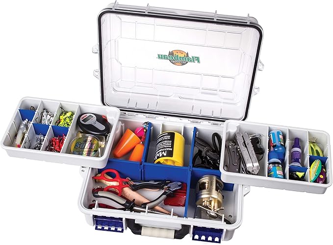 Flambeau Outdoors 3000WPNC Waterproof Satchel 3000, Portable Waterproof Tackle Box with Trays, Gray/Clear - without Bottom Cage