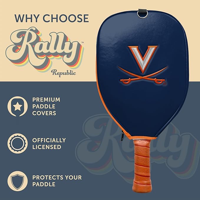 Officially Licensed Collegiate Pickleball Paddle Cover - Lightweight PU Leather Material - Durable Foam Interior Protection with Zippered Closure - Fits Most Paddles on the Market