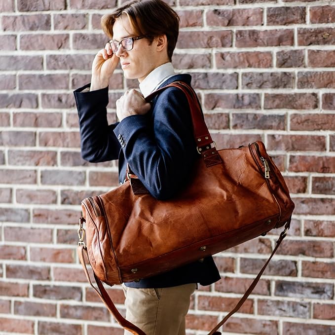 Berliner Bags Vintage Genuine Leather Duffle Bag Bergen for Travel or the Gym, Weekender, Travel Bag, Overnight Bag for Men and Women - Brown
