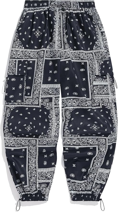 ZAFUL Men's Parachute Pants Casual Baggy Cargo Drawstring Trouser