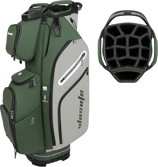 PU Leather Lightweight Men Women Blue White Black Green Golf Bag,Multiple 10 Pockets 14-Way Dividers Cooler Pouch Golf Cart Bag