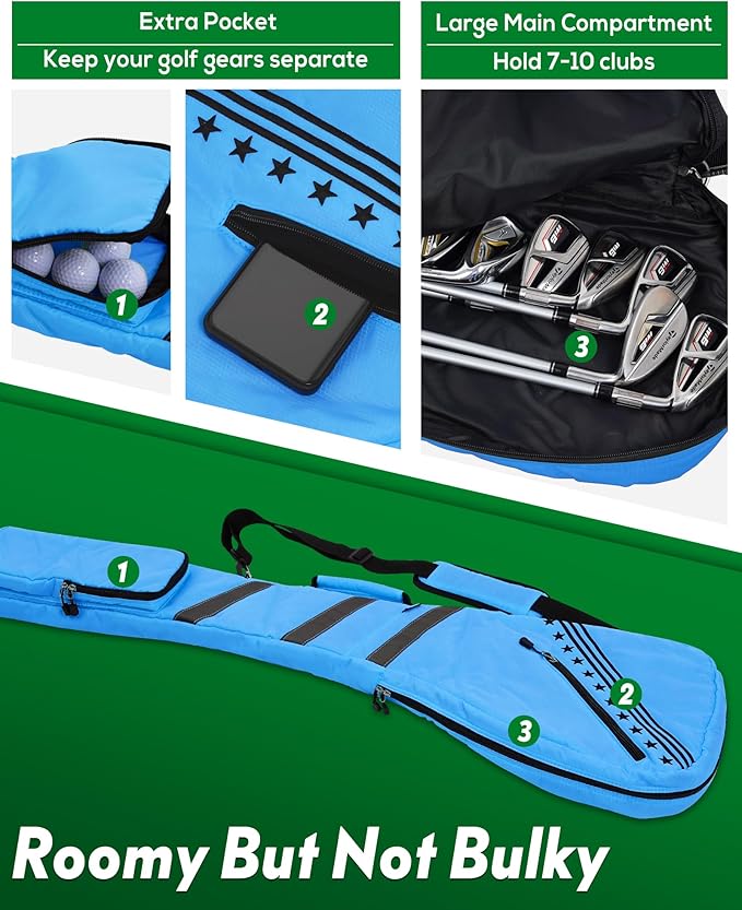 Big Teeth Golf Sunday Bag, Small Golf Bag Lightweight, Par 3 Golf Bag for A Few Clubs Driving Range, Practice with Carry Shoulder Strap Foldable Multi-Colour
