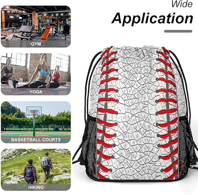 Baseball Drawstring Backpack Gym Bag With Shoe Compartment String Bag Sport Beach Swimming Sackpack For Women Men