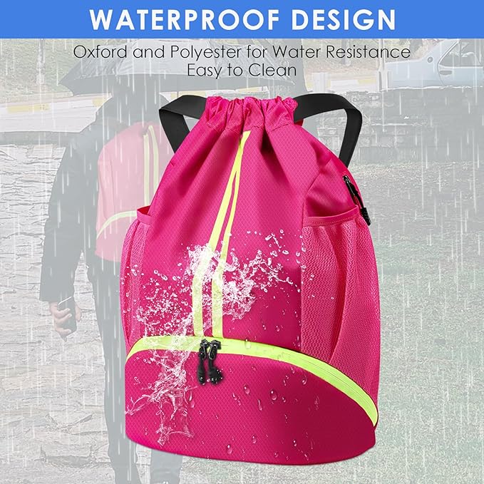 BROTOU Soccer Bags, Football Backpack, Volleyball Bag, Drawstring Backpack with Ball and Shoe Compartment, Football bags for Equipment Swim Gym Bag