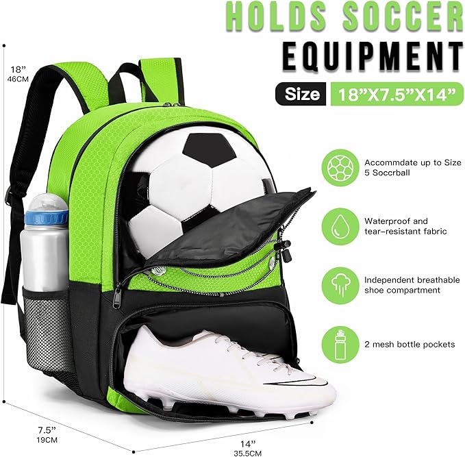 Youth Soccer Bag-Soccer Backpack&Backpack for Football Basketball,with Ball Compartment Separate Cleat Package