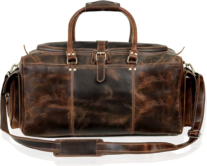 Large Italian Leather Duffle Travel Weekender Overnight Sports Duffel Bags For Men And Women- 22 Inch
