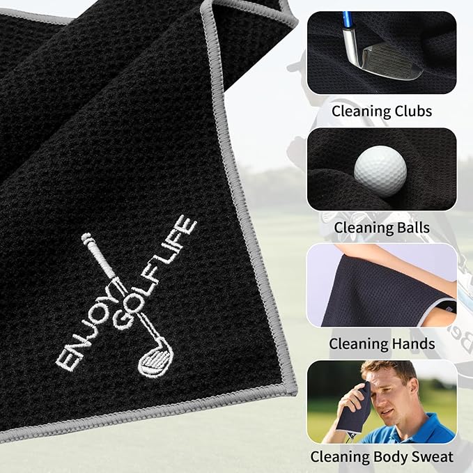3 Pack Golf Towel(16" X 16"), Top-Tier Microfiber Super Absorbent Golf Towels for Golf Bags, Premium Waffle-Pattern Embroidered with Carabiner Clip, Golf Accessories (3 Classic Colours)