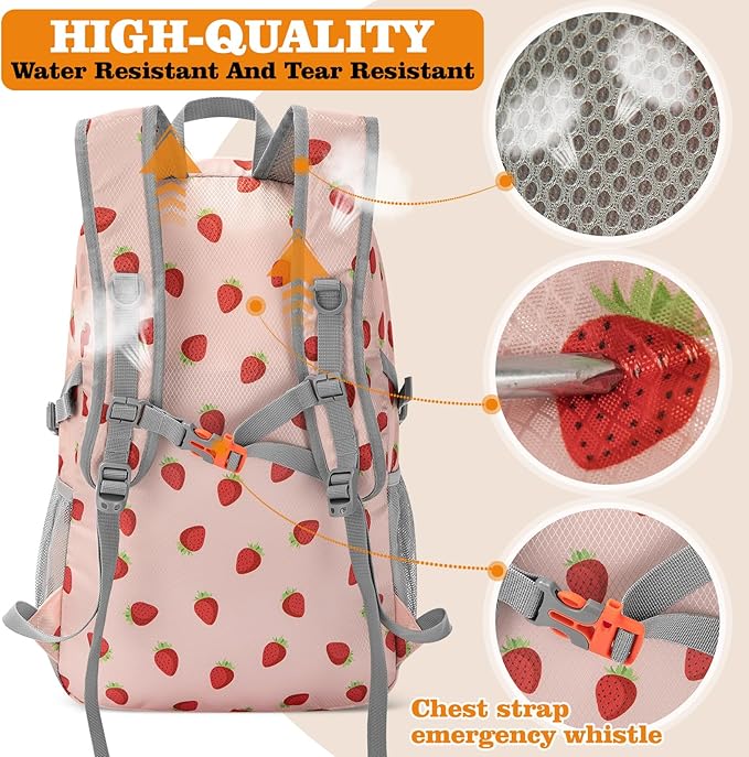 ZOMAKE Lightweight Packable Backpack 30L, Foldable Hiking Backpacks Water Resistant Compact Folding Daypack for Travel(Strawberry print)