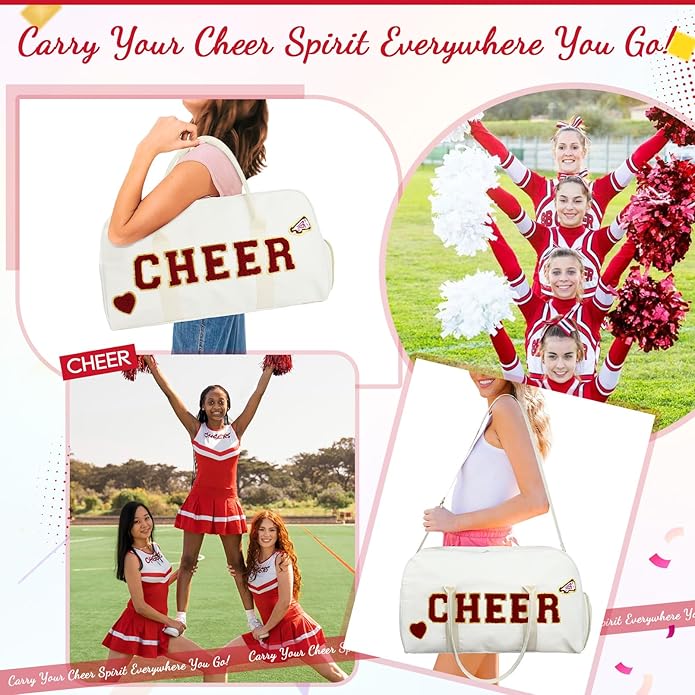 Dance Bag for Girls 2PCS Ballet Cheer Bag with Shoes Compartment Chenille Letter Embroidery for Dancer Travel Overnight bag