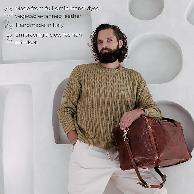 Leather Duffel Bag Weekend Bag Gym Large Travel Bag - Time Resistance