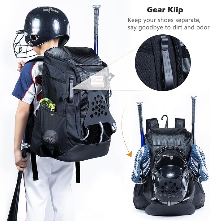 | Baseball Bag Softball Bat Bag, Double-layer Baseball Backpack Adult with Gear Klip To Hold Baseball Glove, Baseball Essential Gear, Youth Baseball Bag for Boys, Girls, Baseball Accessories