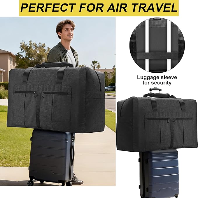 120L Large Duffle Bag for Travel, Packable Foldable Duffel Bag for Men Women Camping Weekend Overnight Moving, Water Repellent & Tear Resistant (120L, Black)