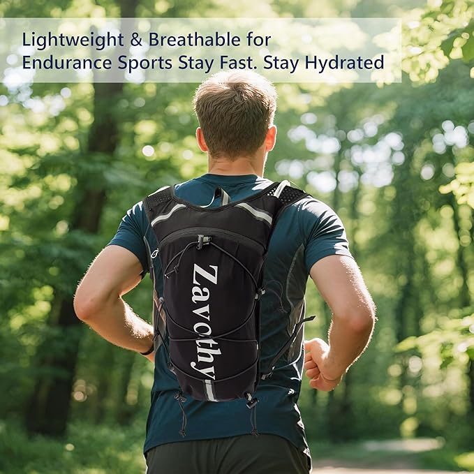 Zavothy Hydration Running Vest for Men & Women – Lightweight 1.5L Hydration Pack with Phone Pockets, Water Bottle Holders, Reflective Strips, Rain Cover – Trail Running, Cycling, Marathon