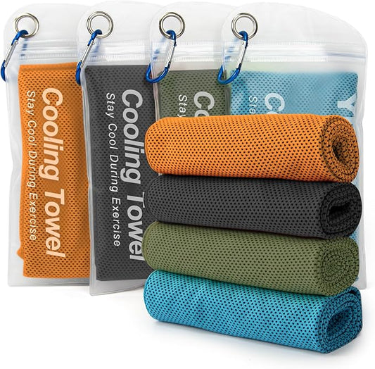 YESLIFE 4 Pack Cooling Towel 40"x12", Gym Towels for Men and Women, Soft Breathable Workout Towels for Yoga, Running, Sport, & More (Black, Army Green, Orange, Blue)