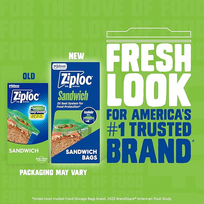 Ziploc Sandwich and Snack Bags with EasyGuide Texture, Plastic Storage Bags with Grip 'n Seal Technology, 270 Bags Total