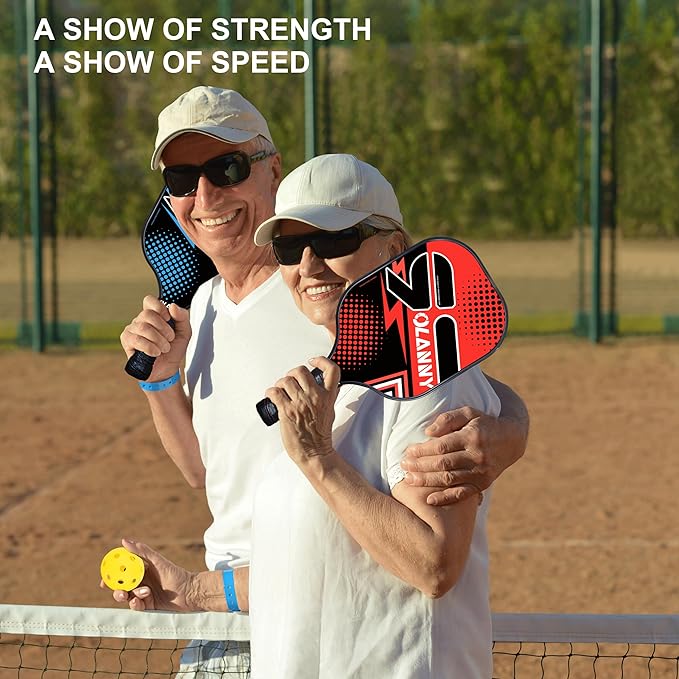 Graphite Pickleball Paddles Set- Premium Rackets Fiber Face & Polymer Honeycomb Core Pickleball Set Includes Pickleball Paddles + Pickleball Balls+ Replacement Soft Grip + 1 Bag