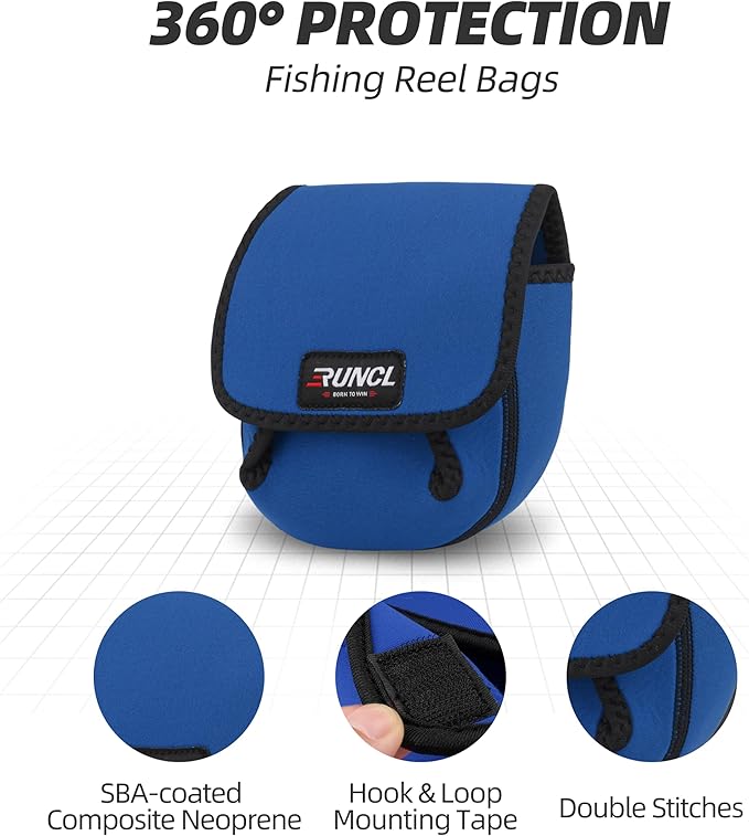RUNCL Spinning Reel Bag – Protective Storage Pouch for Baitcasting Reels & Spinning Reels, Lightweight & Durable, Ideal for Freshwater & Saltwater Fishing Trips (Blue & Black)