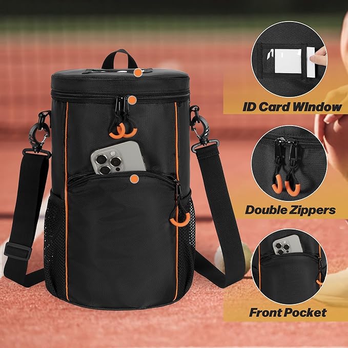 DSLEAF Tennis Ball Bag with Sturdy Bottom, Baseball & Lacrosse Ball Bag with Multiple Pockets and Portable Shoulder Strap for Tennis, Baseball, Lacrosse,Pickle Ball and Table Tennis Training