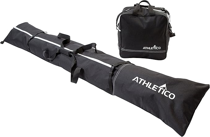 Athletico Ski Bag and Ski Boot Bag Combo - Ski Bags for Air Travel - Unpadded Snow Ski Bags Fit Skis Up to 200cm - For Men, Women, Adults, and Children