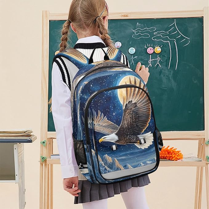 ALAZA Bald Eagle Wings American Moon Laptop Backpack Purse for Women Men School Bag 17 Inch Bookbag Student Boys Girls Travel Casual Daypack