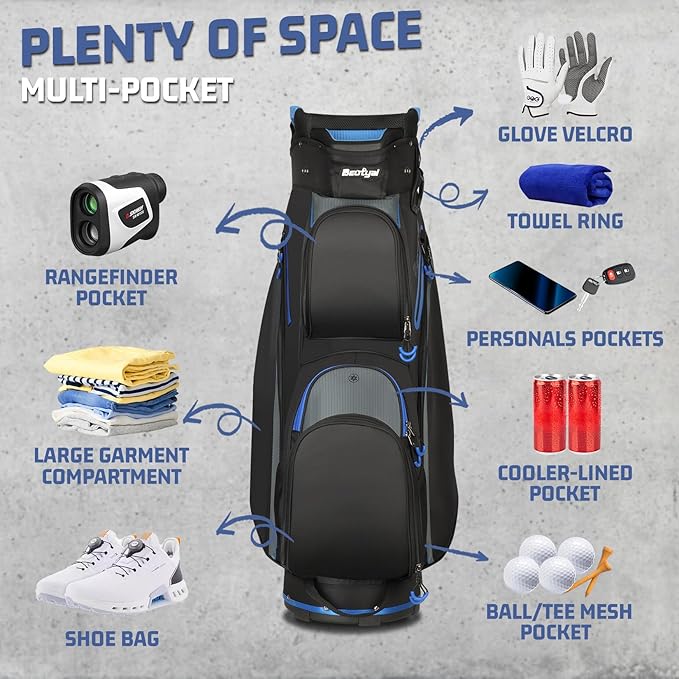 Cart Golf Bag 15 Way Organizer Divider Top Golf Club Bags Lightweight Golf Cart Bags for Men Women with Cooler, Rain Cover