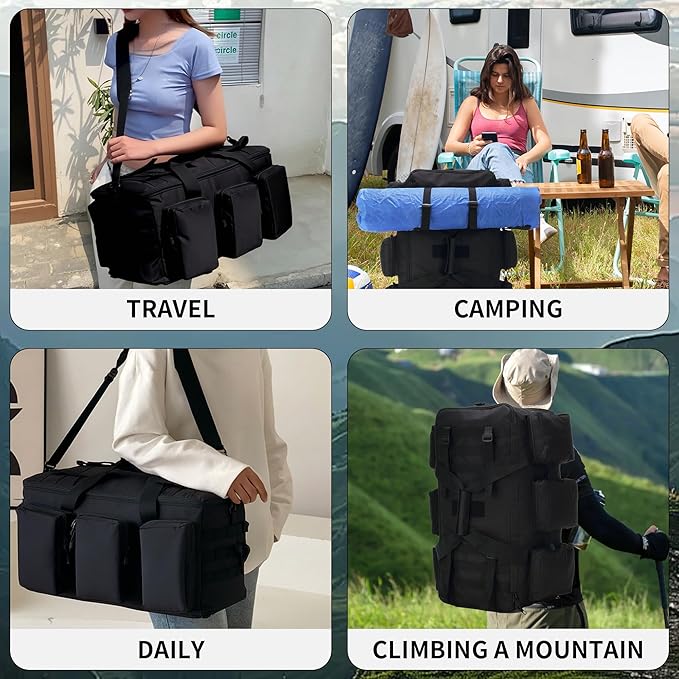 3 In 1 Military Duffel Bag 50L Gym Bag for Men Convertible Weekender Backpack for Sports Travel Basketball