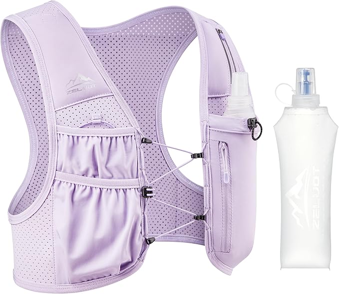 Zelvot Running Vest for Women Men, USA Original Patent, Adjustable Chest Straps Running Hydration Vest with 500ml Soft Flask, Lightweight Reflective Hydration Backpack for Marathon