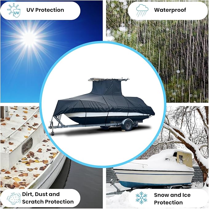 EliteShield Heavy Duty T-Top Boat Cover, Fits 20ft to 22ft Long Center Console Boat with T-Top Hard-Top, Waterproof Fade Resistant T Top Boat Storage Cover (Black, Size 2: 20'-22' Long, Beam 106" W)