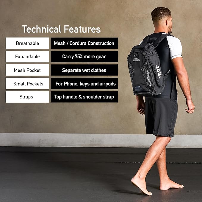 Elite Sports Jiu Jitsu BJJ Jaco Expandable Gym Duffel Backpack Bag for MMA, BJJ, Jiu Jitsu, Boxing Gear, Duffel Athletic Bag